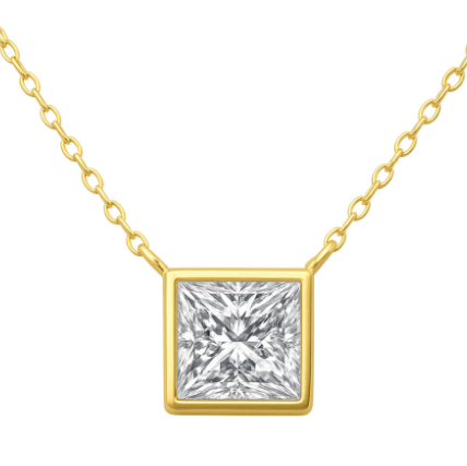 14K Yellow Gold Princess Cut Diamond Bezel Necklace
