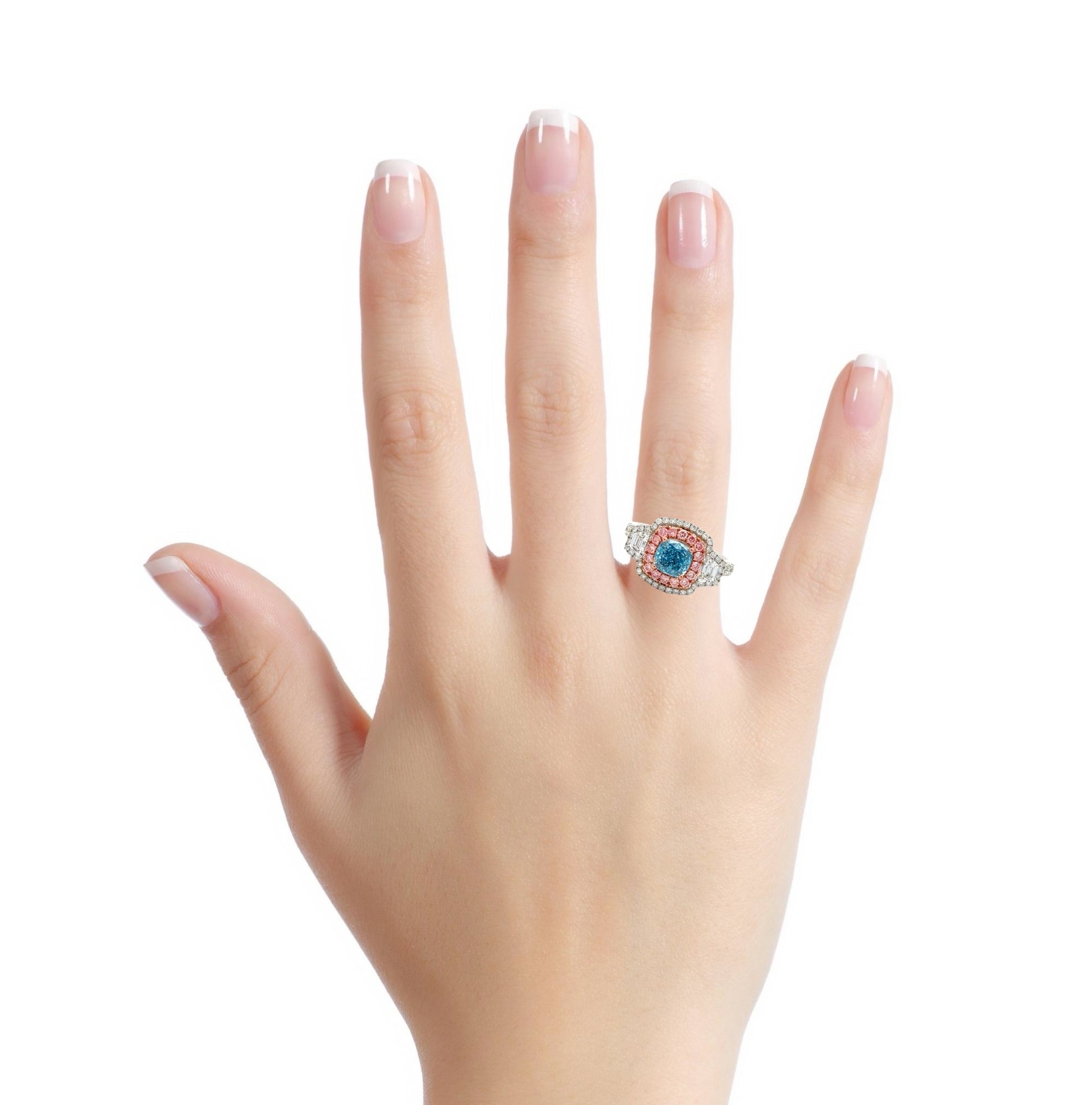 Luxury Blue Lab Diamond Ring with Pink Accent Diamonds