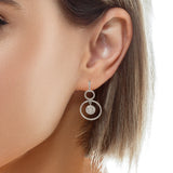 Double Hoop Pave Diamond Dangle Earrings 14K Gold