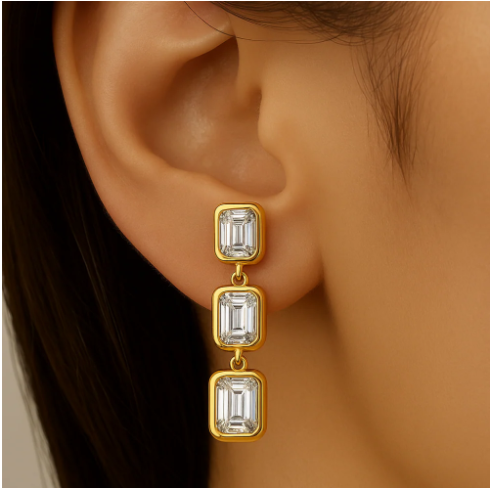 Luxury Emerald-Cut Diamond Dangle Earrings