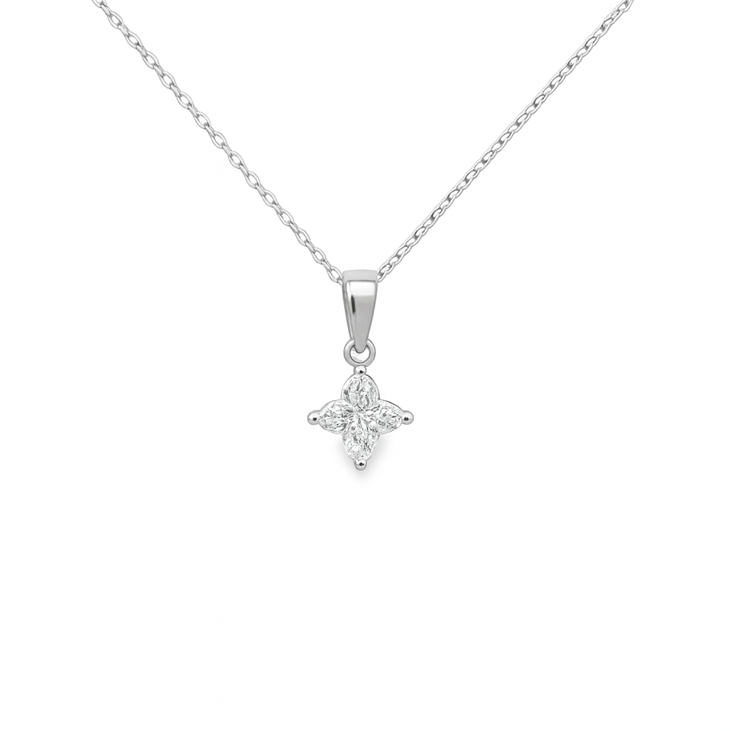 14K gold lab lily-cut solitaire diamond necklace with floral-inspired diamond design