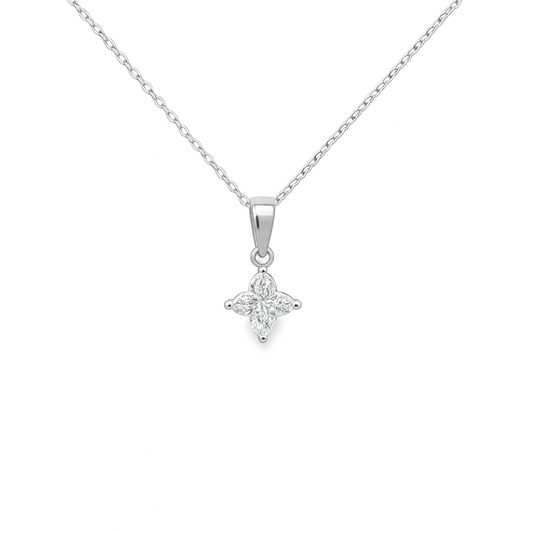 14K gold lab lily-cut solitaire diamond necklace with floral-inspired diamond design