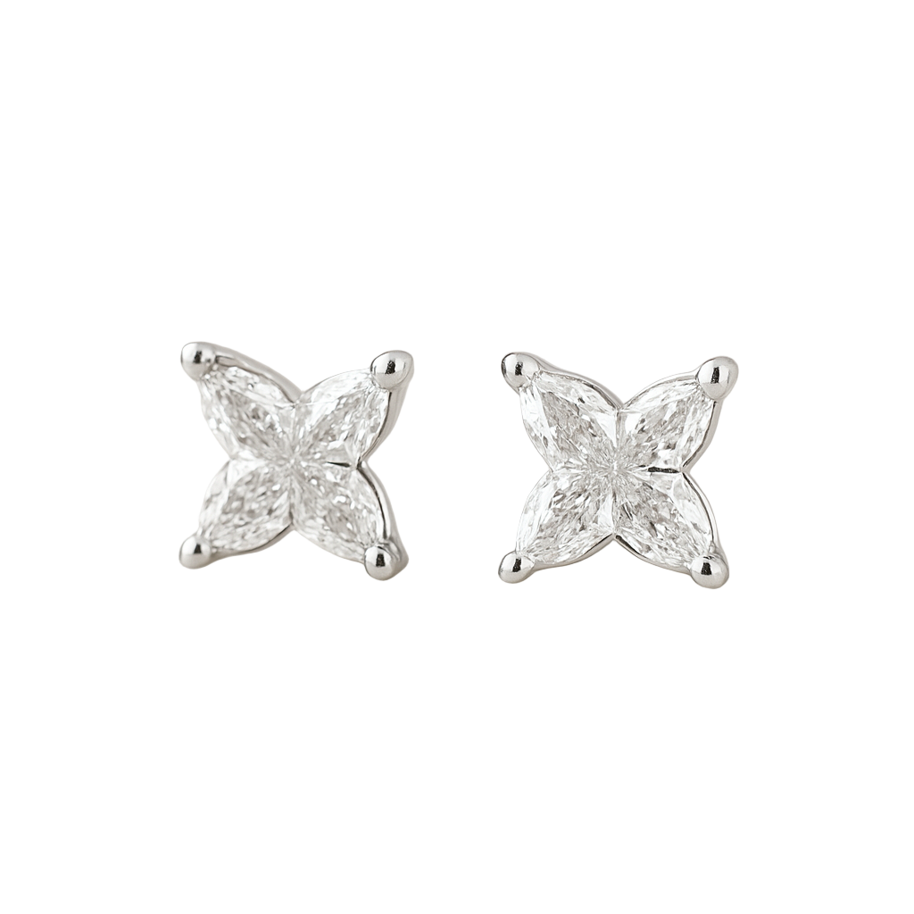 14K gold lily-cut lab diamond floral stud earrings – Solomon Jeweler