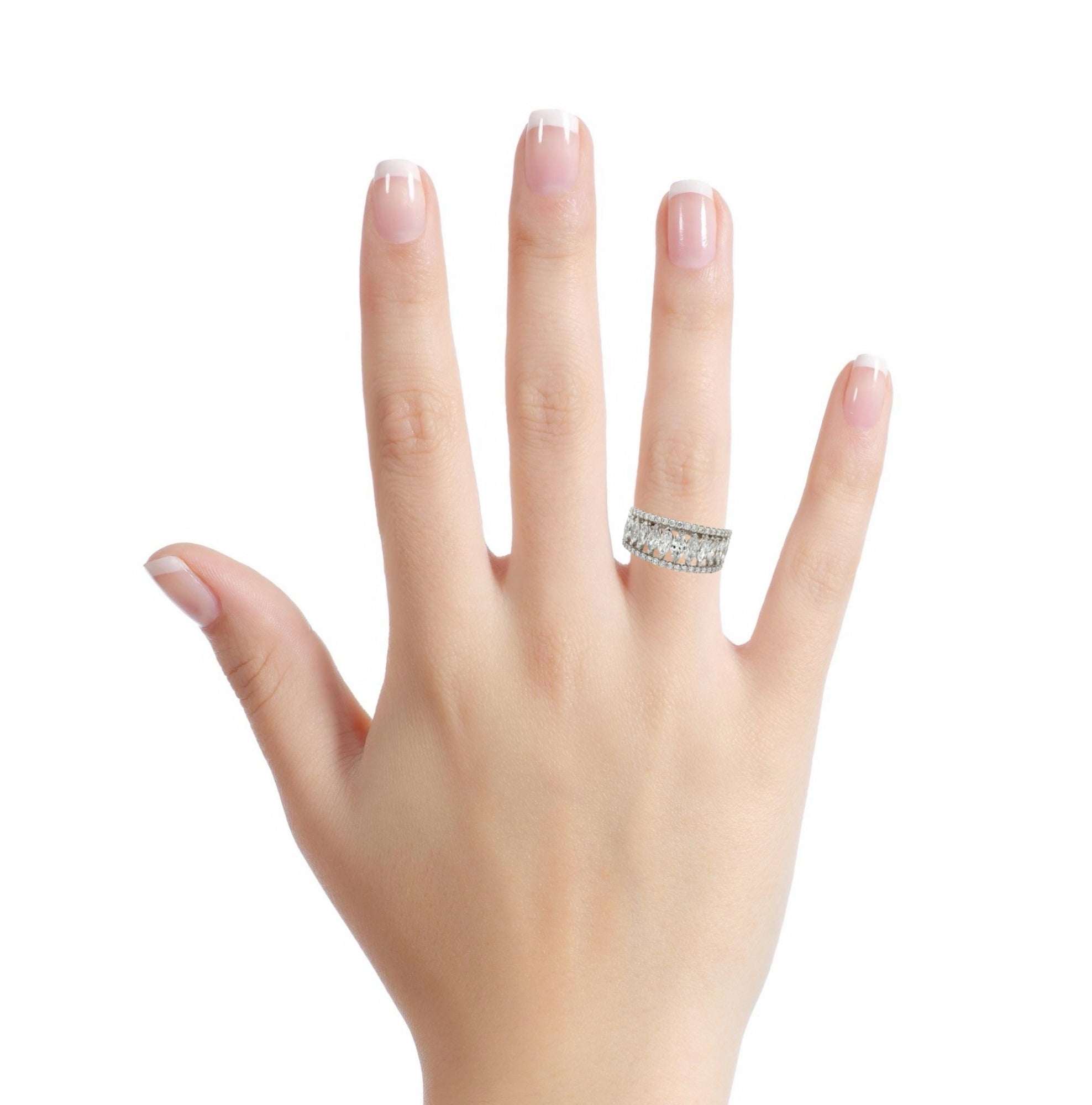 14K white gold diamond ring featuring marquise and round-cut lab-grown diamonds, perfect for anniversary jewelry.