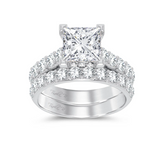 Princess-cut solitaire diamond engagement ring with hidden halo in 14K white gold
