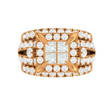 14k gold diamond engagement ring featuring a 4 1/6 CT. T.W. princess-cut lab diamond, Solomon Jewelers statement jewelry