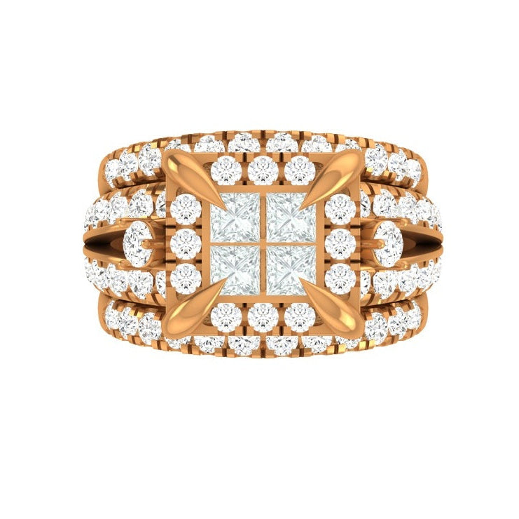 14k gold diamond engagement ring featuring a 4 1/6 CT. T.W. princess-cut lab diamond, Solomon Jewelers statement jewelry