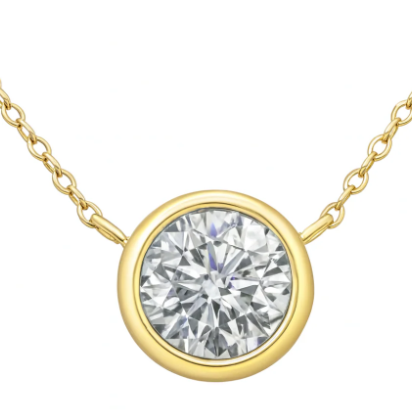 14KT yellow gold bezel-set diamond solitaire necklace