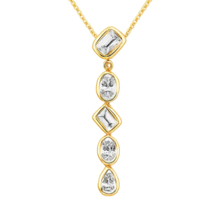 14K Yellow Gold Multi-Shape Natural Diamond Pendant Necklace Front View