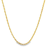 14k yellow gold hollow diamond cut rope chain, 4 mm thick, stylish jewelry piece with intricate design from Solomon Jewelers.