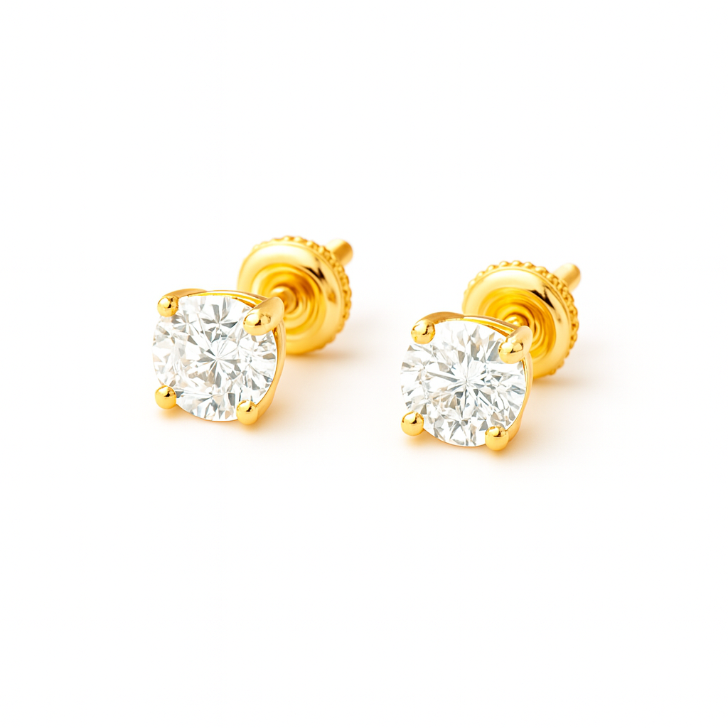 14K yellow gold lab diamond round stud earrings with screw backs – Solomon Jeweler