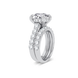 round solitaire lab diamond bridal set with hidden halo in white gold side view 