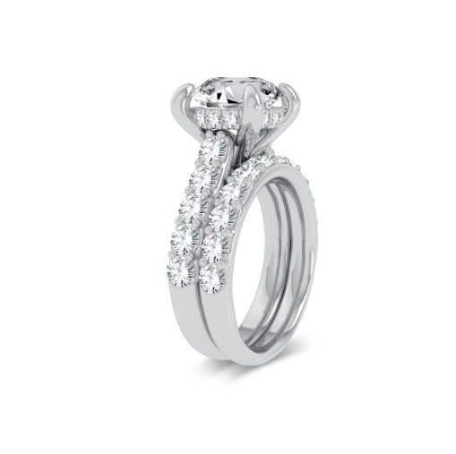 round solitaire lab diamond bridal set with hidden halo in white gold side view 
