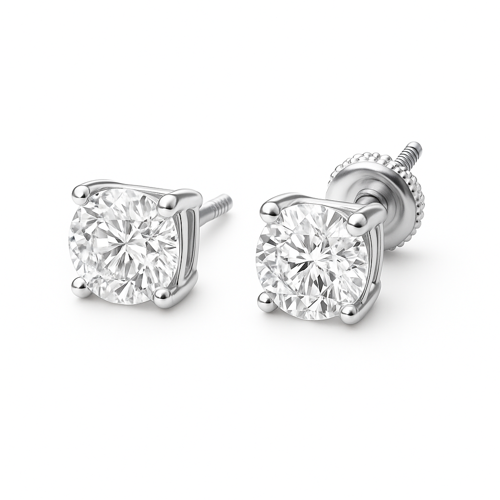 Round brilliant lab diamond stud earrings in 14K white gold