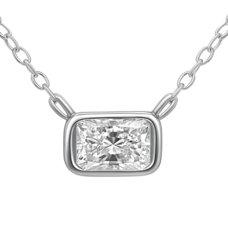 Bezel Set Radiant Cut Solitaire Diamond Necklace