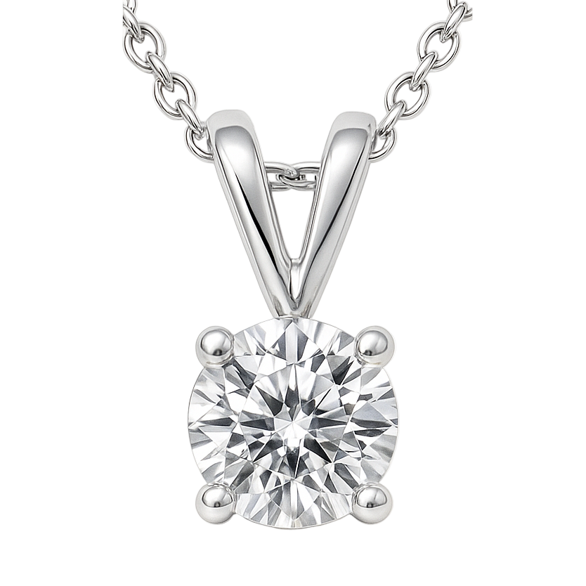 14K white Gold Round Diamond Solitaire Pendant Necklace