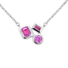 14K White Gold Pink Sapphire Multi-Shape Pendant Necklace