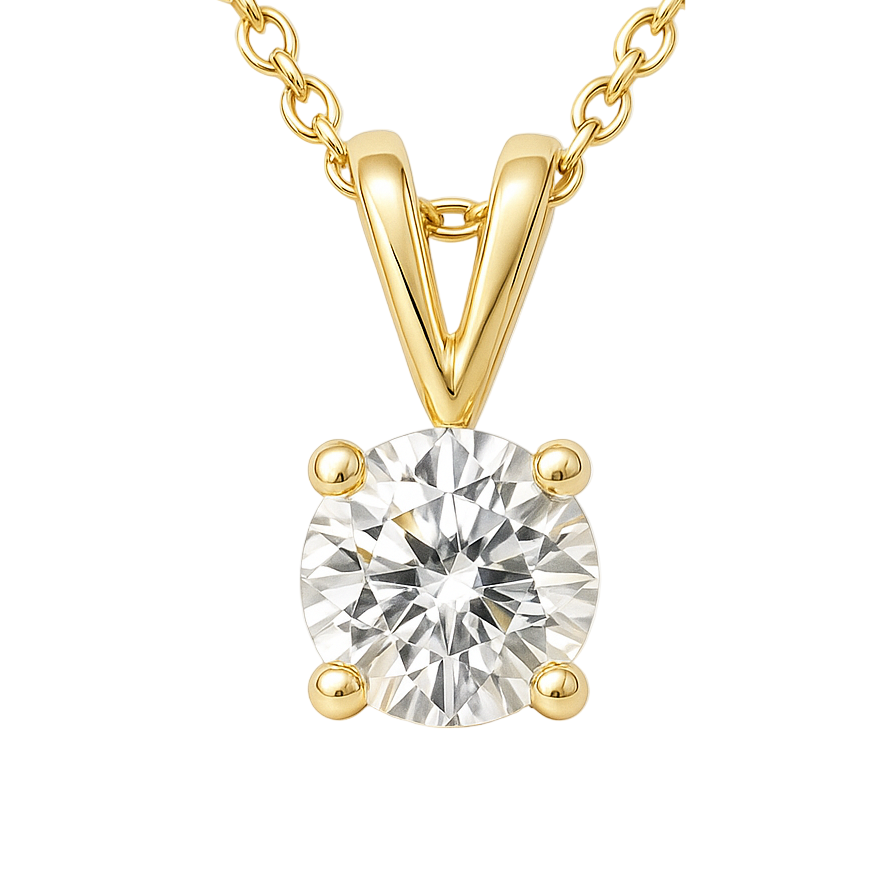 14K Yellow Gold Round Diamond Solitaire Pendant Necklace