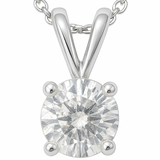 14K White Gold Natural Diamond Solitaire Necklace Close-Up