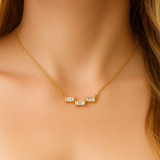 14KT Yellow Gold Baguette Diamond Bar Necklace Pendant