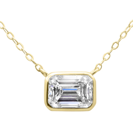 14K Yellow Gold Emerald Cut Solitaire Bezel-Set Diamond Necklace