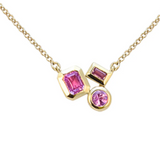 14K yellow Gold Pink Sapphire Multi-Shape Pendant Necklace Front View