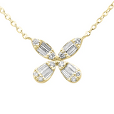 Diamond Butterfly Pendant with Baguette and Round Stones