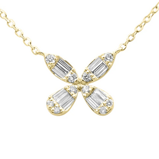 Diamond Butterfly Pendant with Baguette and Round Stones
