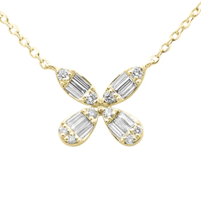 Diamond Butterfly Pendant with Baguette and Round Stones