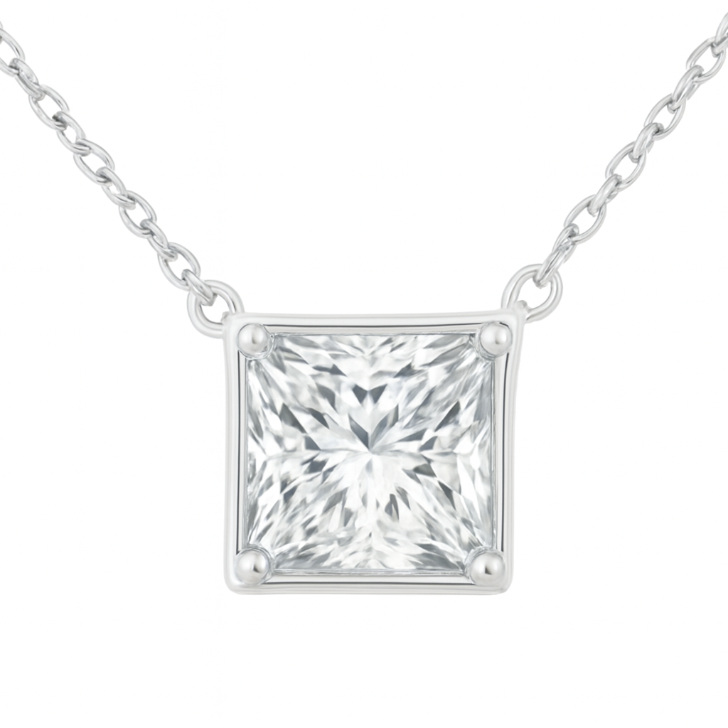 Princess Cut Diamond Pendant in white Gold – Solomon Jeweler
