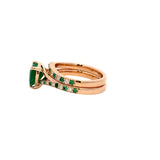 18K gold heart shaped natural emerald diamond bridal ring with split band design