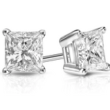 14 karat white gold with 2 carat solitaire princess cut natural diamond stud earrings