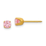 inverness-stainless-steel-24k-gold-plated-5mm-pink-cz-earrings-SolomonJeweler-Wichita-KS-CustomJewelry