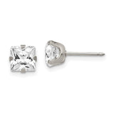 inverness-stainless-steel-7mm-faceted-square-cz-earrings-SolomonJeweler-Wichita-KS-CustomJewelry