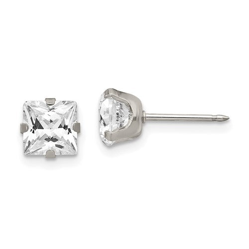 inverness-stainless-steel-7mm-faceted-square-cz-earrings-SolomonJeweler-Wichita-KS-CustomJewelry