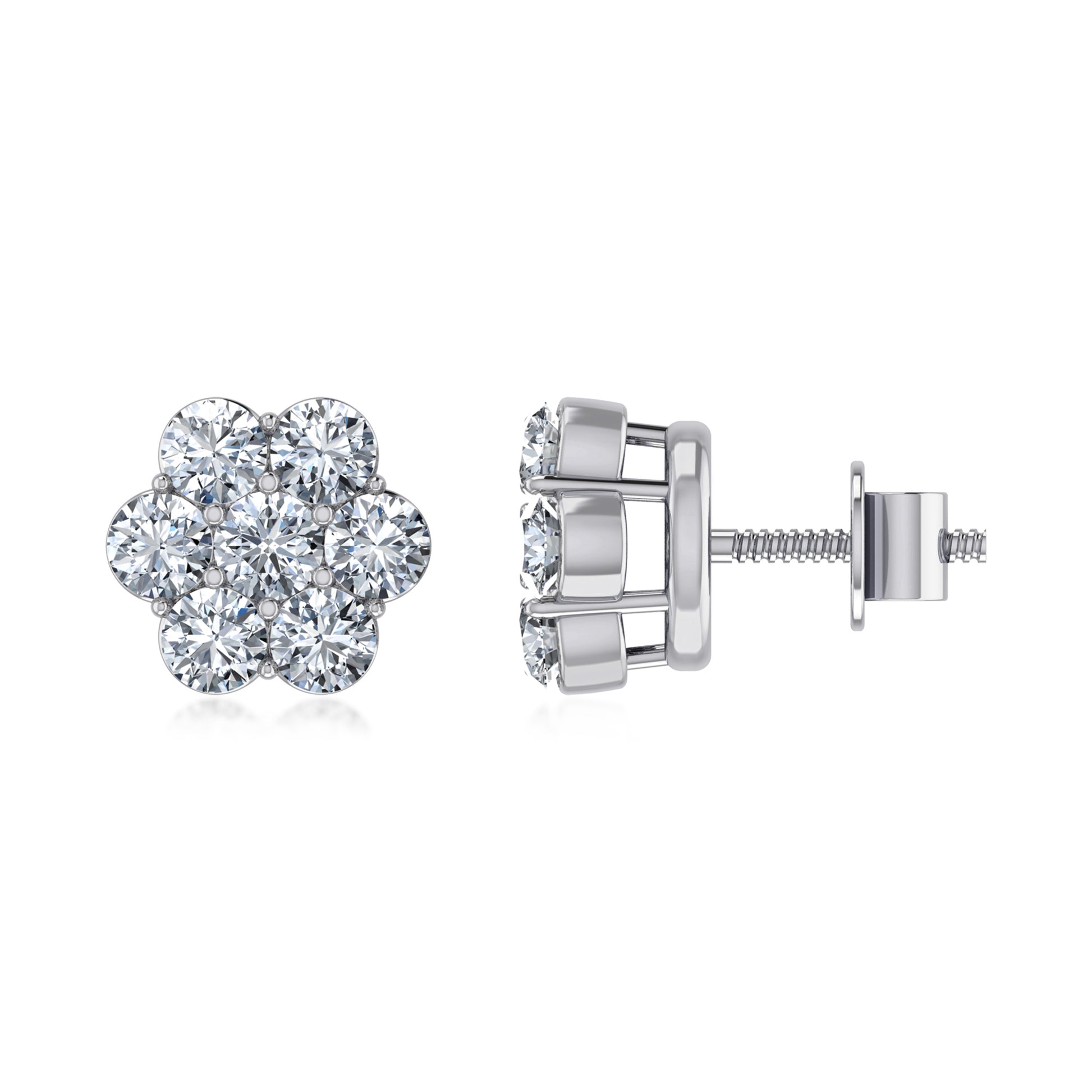 S.Silver Round Cz Flower Stud Earrings RP - Solomon Jewelers