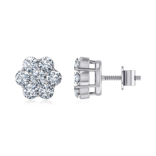 S.Silver Round Cz Flower Stud Earrings RP - Solomon Jewelers