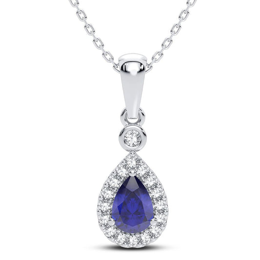 14K 0.10CT Diamond Sapphire Pendant - Solomon Jewelers