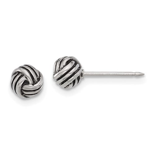 inverness-stainless-steel-antiqued-love-knot-post-earrings-SolomonJeweler-Wichita-KS-CustomJewelry