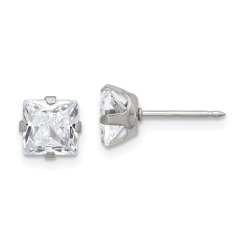 inverness-stainless-steel-6mm-square-cz-post-earrings-SolomonJeweler-Wichita-KS-CustomJewelry
