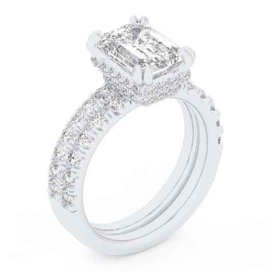 14K 4.46CT Certified Lab Grown Diamond Bridal Set Double hidden halo - Solomon Jewelers