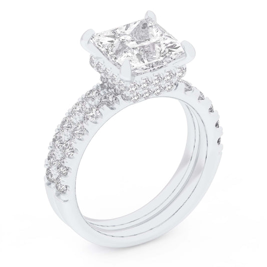 14K 4.44CT Certified Lab Grown Diamond Bridal Set Double hidden halo - Solomon Jewelers