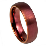 6mm wine-red tungsten wedding band with a brushed satin surface, polished beveled edges, and comfort-fit interior