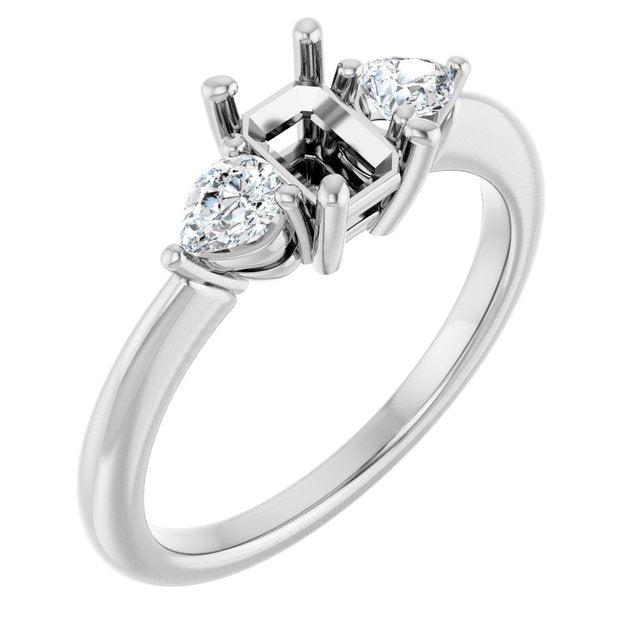 Three-Stone Engagement Ring — 1/4 CTW Lab Diamond Emerald Center