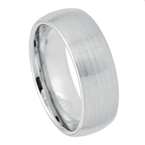 8mm brushed white tungsten wedding band with rounded edges and comfort-fit interior