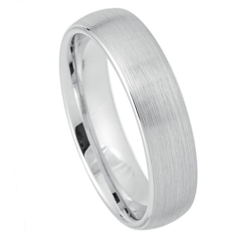 6mm brushed white tungsten wedding band with rounded edges and comfort-fit interior