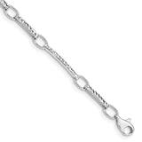 14k White Gold Polished and Textured Fancy Link Bracelet