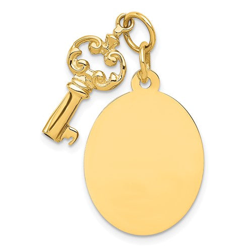 14k-polished-engraveable-disc-and-key-charm-SolomonJeweler-Wichita-KS-CustomJewelry