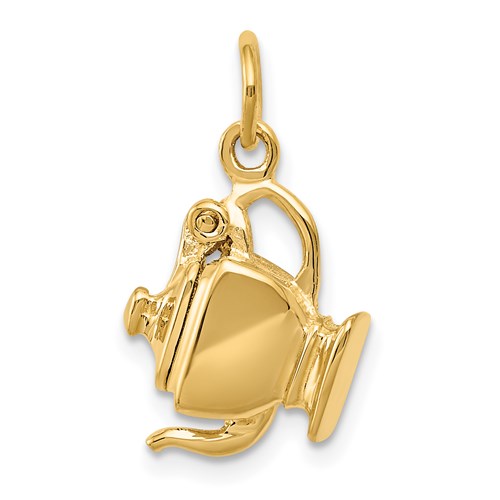 Gold 14k 3-D tea pot lid opens charm pendant from Solomon Jewelers, detailed gold jewelry accessory with intricate design