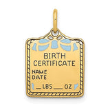 14k-enameled-blue-engravable-birth-certificate-charm-SolomonJeweler-Wichita-KS-CustomJewelry